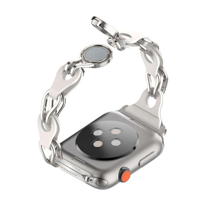 For Apple Watch 42mm Hollow Leather Chain Magnetic Buckle Watch Band(White)