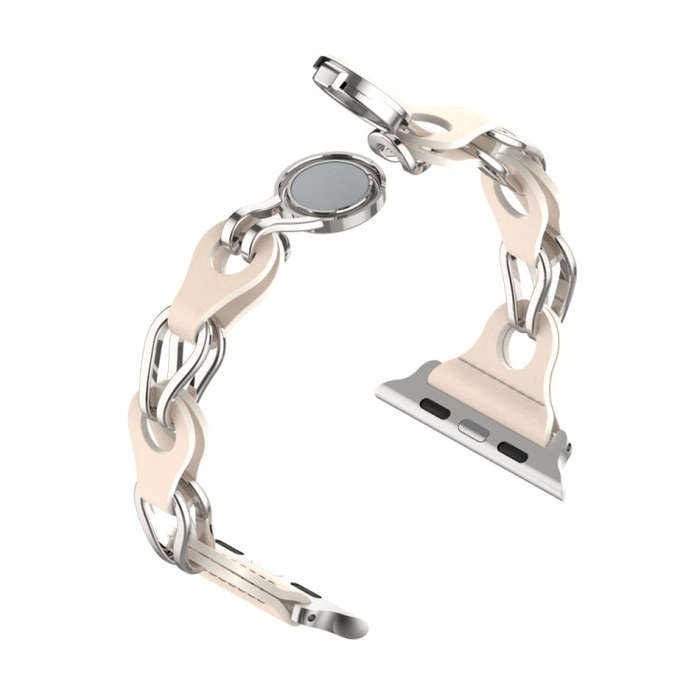 For Apple Watch 38mm Hollow Leather Chain Magnetic Buckle Watch Band(Starlight Color)