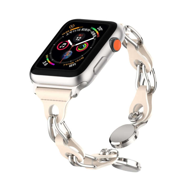 For Apple Watch 2 42mm Hollow Leather Chain Magnetic Buckle Watch Band(Starlight Color)