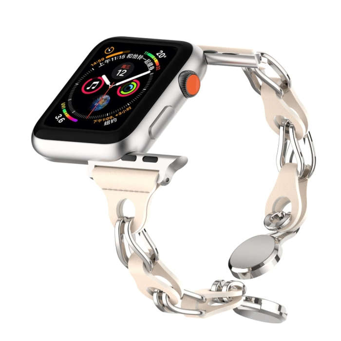 For Apple Watch 2 42mm Hollow Leather Chain Magnetic Buckle Watch Band(Starlight Color)