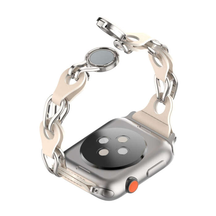 For Apple Watch 2 42mm Hollow Leather Chain Magnetic Buckle Watch Band(Starlight Color)