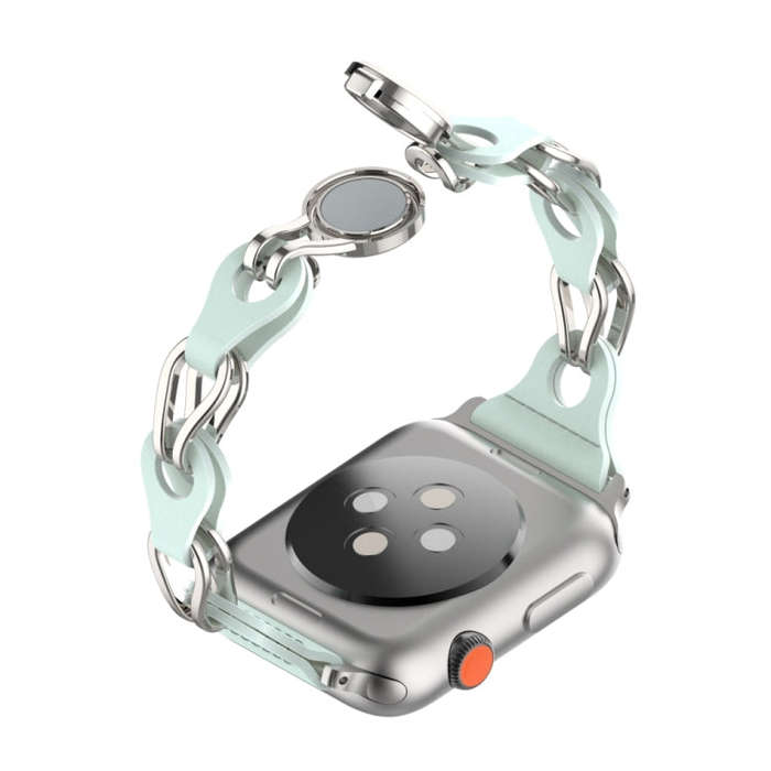 For Apple Watch 3 42mm Hollow Leather Chain Magnetic Buckle Watch Band(Blue)