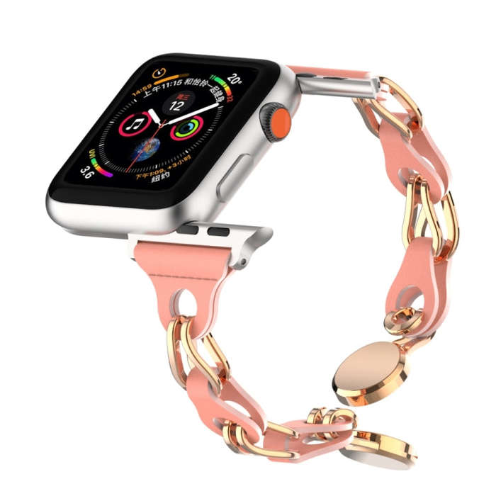 For Apple Watch SE 2022 40mm Hollow Leather Chain Magnetic Buckle Watch Band(Red)