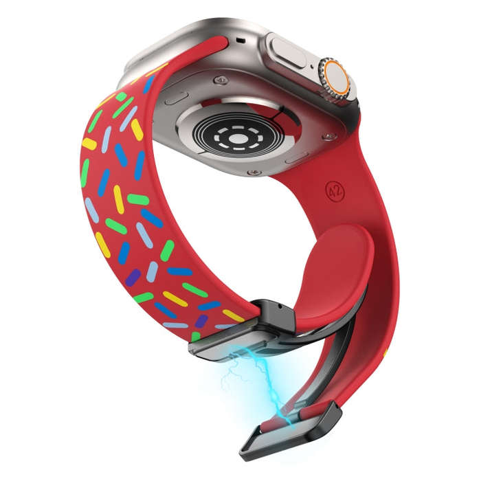 For Apple Watch 7 41mm Rainbow Dots Silicone Magnetic Black Buckle Watch Band(Red)