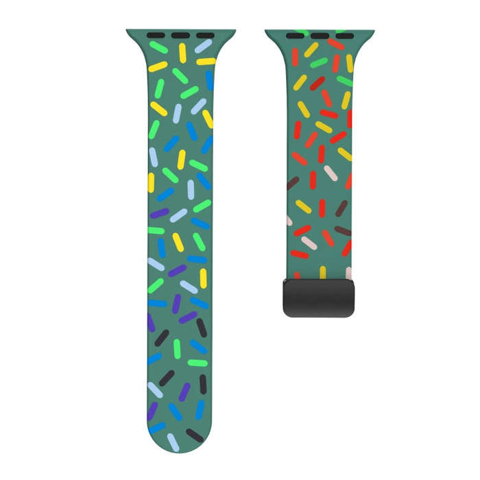 For Apple Watch 7 41mm Rainbow Dots Silicone Magnetic Black Buckle Watch Band(Green)