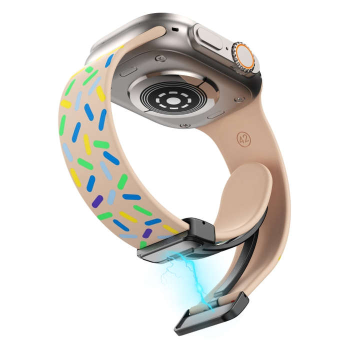 For Apple Watch SE 2022 40mm Rainbow Dots Silicone Magnetic Black Buckle Watch Band(Pink)