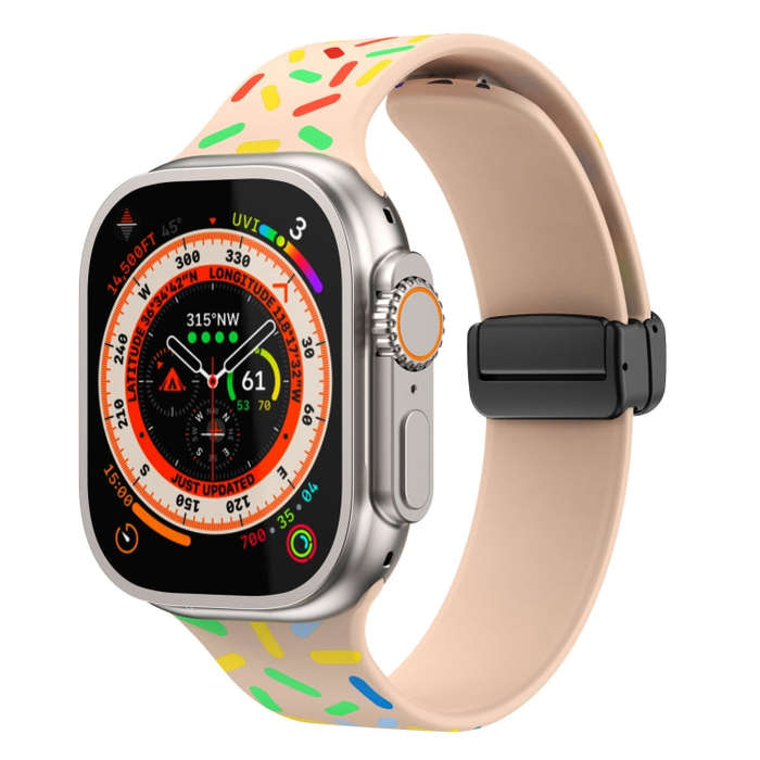 For Apple Watch 2 42mm Rainbow Dots Silicone Magnetic Black Buckle Watch Band(Pink)