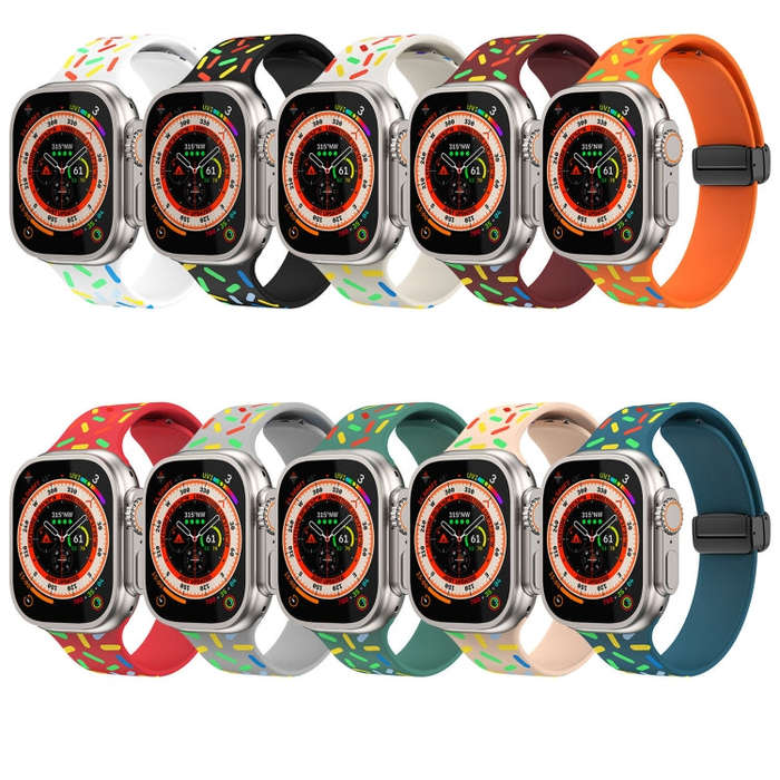 For Apple Watch SE 2022 40mm Rainbow Dots Silicone Magnetic Black Buckle Watch Band(Orange)