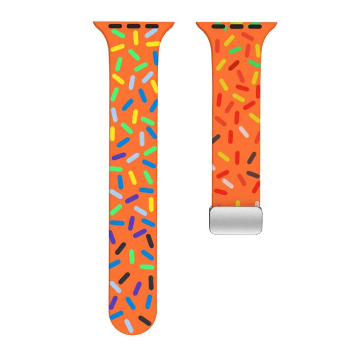 For Apple Watch 8 45mm Rainbow Dots Silicone Magnetic Buckle Watch Band(Orange)