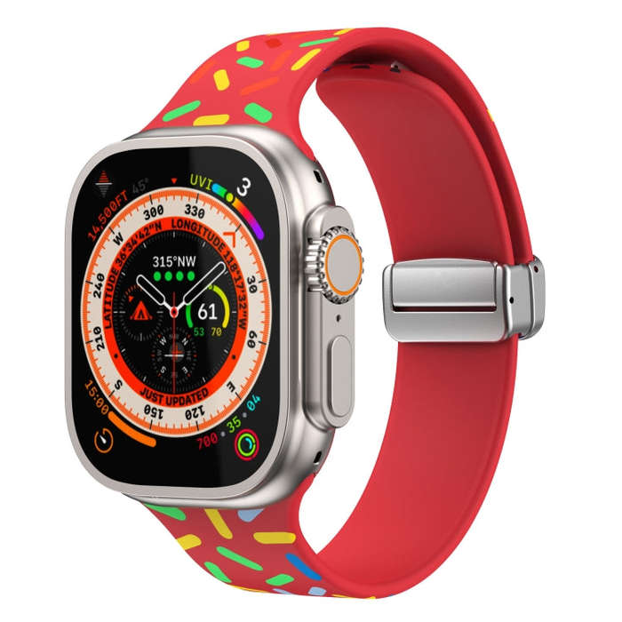 For Apple Watch SE 2022 40mm Rainbow Dots Silicone Magnetic Buckle Watch Band(Red)