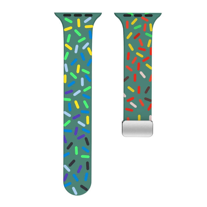 For Apple Watch SE 2022 44mm Rainbow Dots Silicone Magnetic Buckle Watch Band(Green)