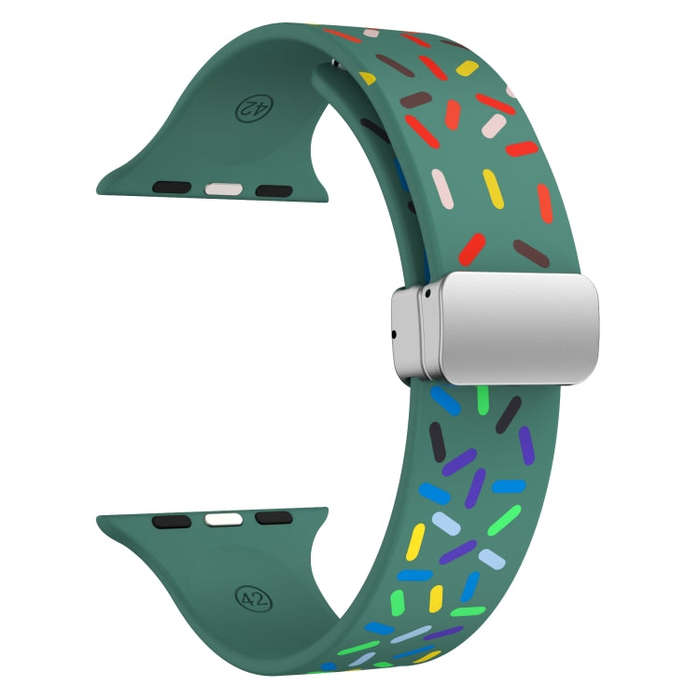 For Apple Watch 7 45mm Rainbow Dots Silicone Magnetic Buckle Watch Band(Green)