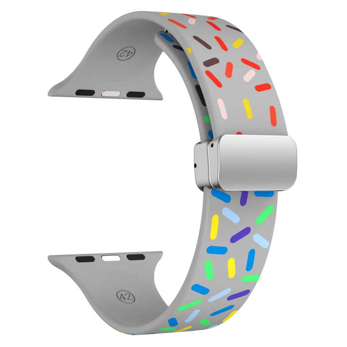 For Apple Watch SE 44mm Rainbow Dots Silicone Magnetic Buckle Watch Band(Gray)