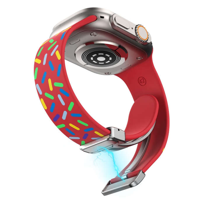 For Apple Watch 3 38mm Rainbow Dots Silicone Magnetic Buckle Watch Band(Red)