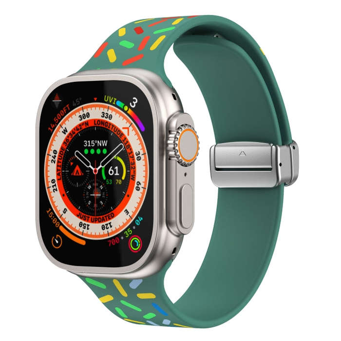 For Apple Watch 3 42mm Rainbow Dots Silicone Magnetic Buckle Watch Band(Green)