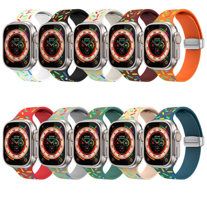 For Apple Watch 38mm Rainbow Dots Silicone Magnetic Buckle Watch Band(Orange)