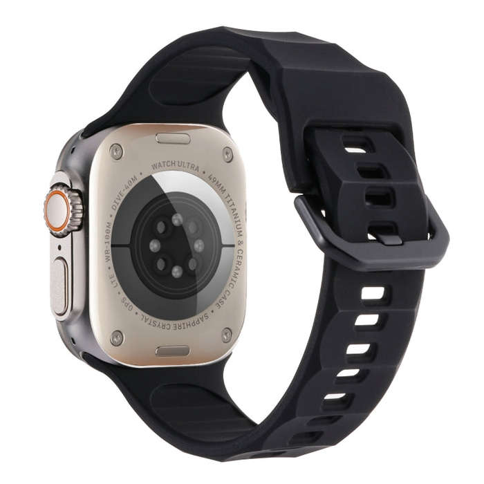 For Apple Watch 7 45mm Ripple Silicone Sports Watch Band(Black)