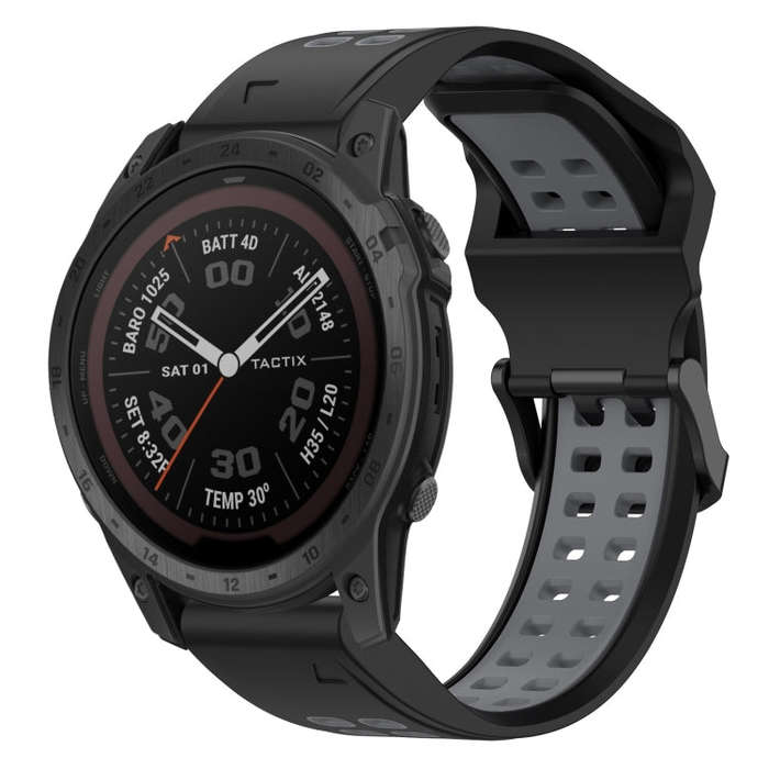 For Garmin Fenix 7 Pro 47mm Two Color Reverse Buckle 22mm Silicone Watch Band(Black+Grey)