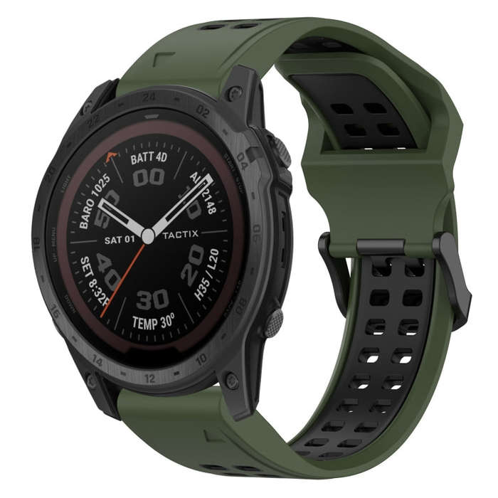 For Garmin Fenix 7 Pro 47mm Two Color Reverse Buckle 22mm Silicone Watch Band(Army Green+Black)