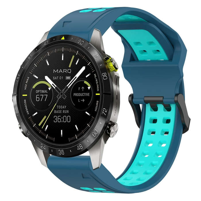 For Garmin MARQ Athlete (Gen 2) Two Color Reverse Buckle 22mm Silicone Watch Band(Blue+Teal)