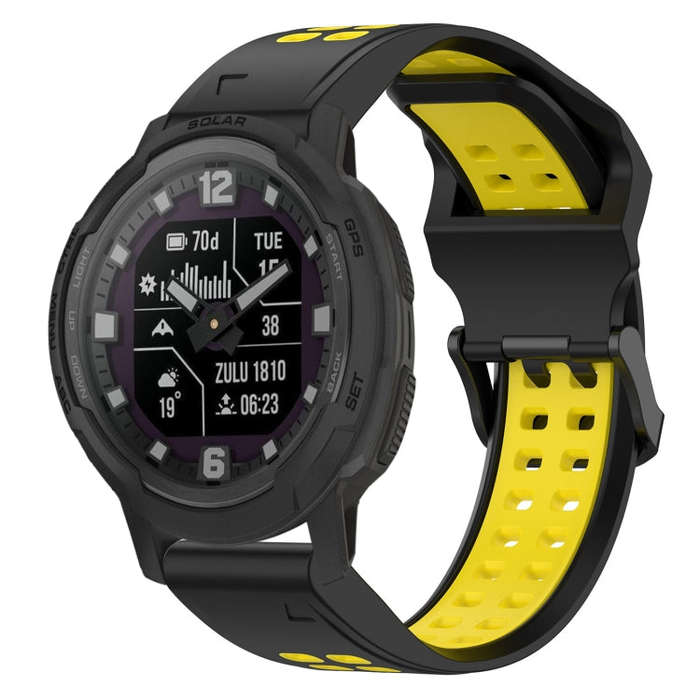 For Garmin Instinct Crossover Two Color Reverse Buckle 22mm Silicone Watch Band(Black+Yellow)