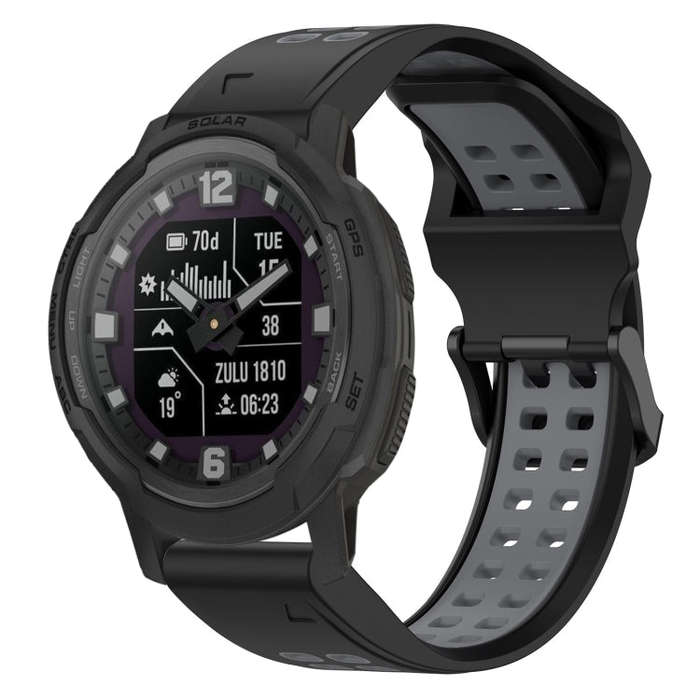 For Garmin Instinct Crossover Two Color Reverse Buckle 22mm Silicone Watch Band(Black+Grey)