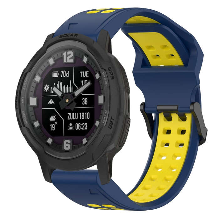 For Garmin Instinct Crossover Solar Two Color Reverse Buckle 22mm Silicone Watch Band(Blue+Yellow)