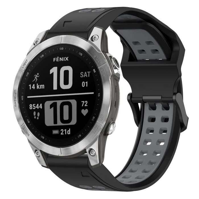 For Garmin Fenix 7 Two Color Reverse Buckle 22mm Silicone Watch Band(Black+Grey)
