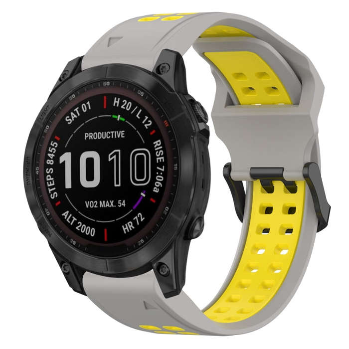 For Garmin Fenix 7 Sapphire Solar Two Color Reverse Buckle 22mm Silicone Watch Band(Grey+Yellow)