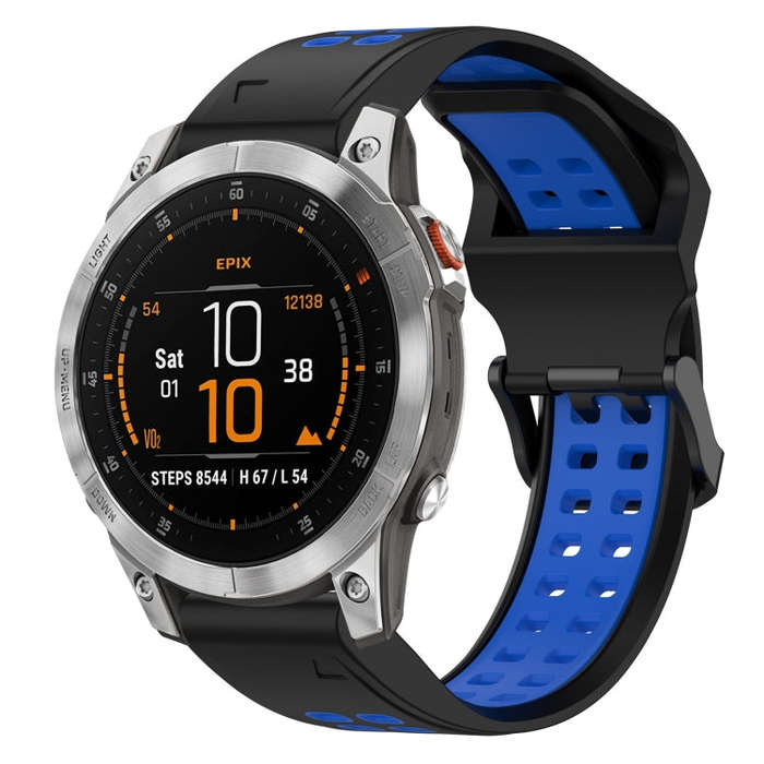 For Garmin EPIX Gen 2 Two Color Reverse Buckle 22mm Silicone Watch Band(Black+Blue)
