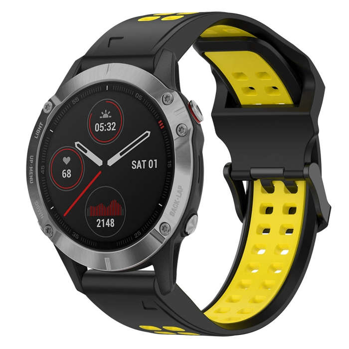 For Garmin Fenix 6 Two Color Reverse Buckle 22mm Silicone Watch Band(Black+Yellow)