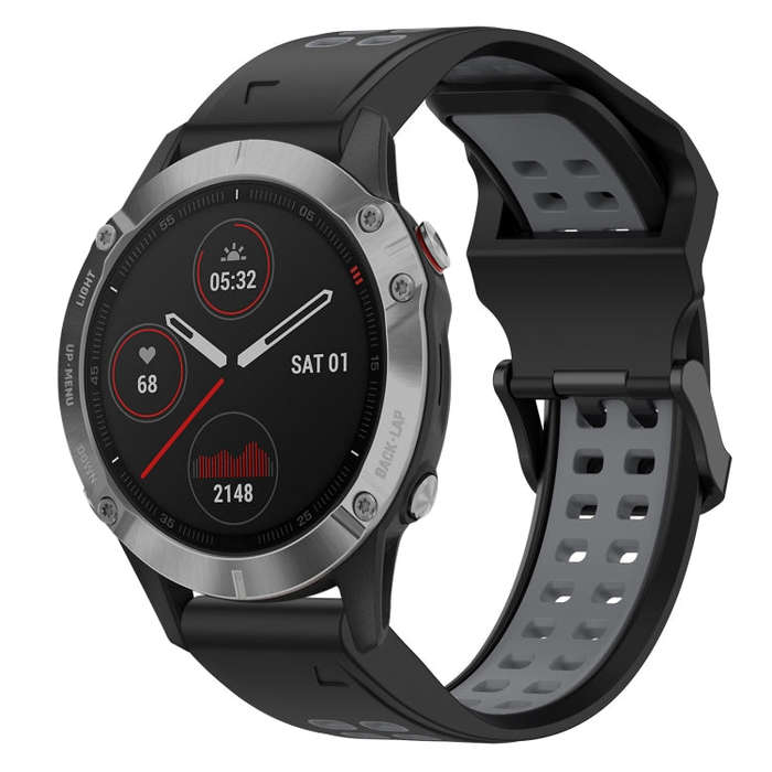 For Garmin Fenix 6 Two Color Reverse Buckle 22mm Silicone Watch Band(Black+Grey)