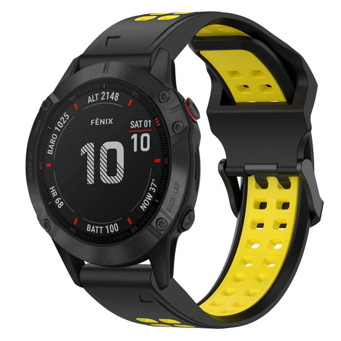 For Garmin Fenix 6 Pro Two Color Reverse Buckle 22mm Silicone Watch Band(Black+Yellow)