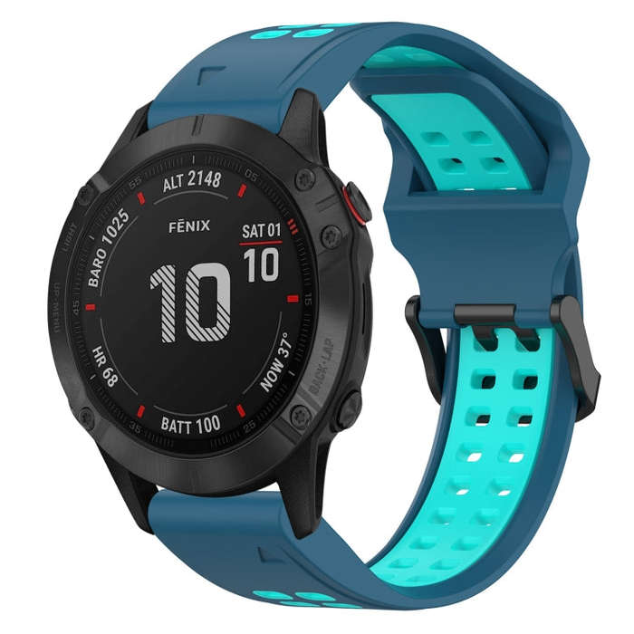 For Garmin Fenix 6 Pro Two Color Reverse Buckle 22mm Silicone Watch Band(Blue+Teal)
