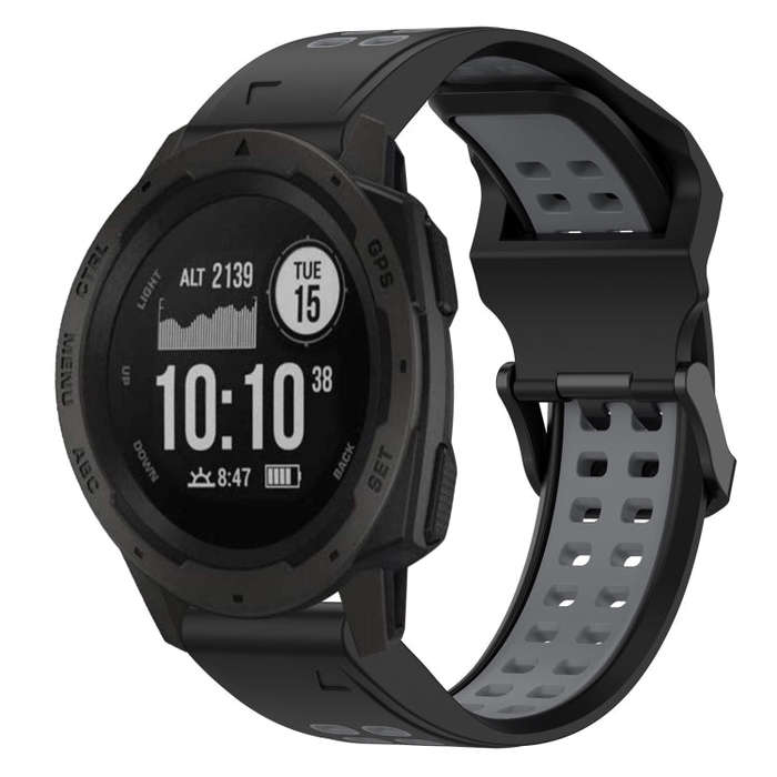 For Garmin Instinct Two Color Reverse Buckle 22mm Silicone Watch Band(Black+Grey)