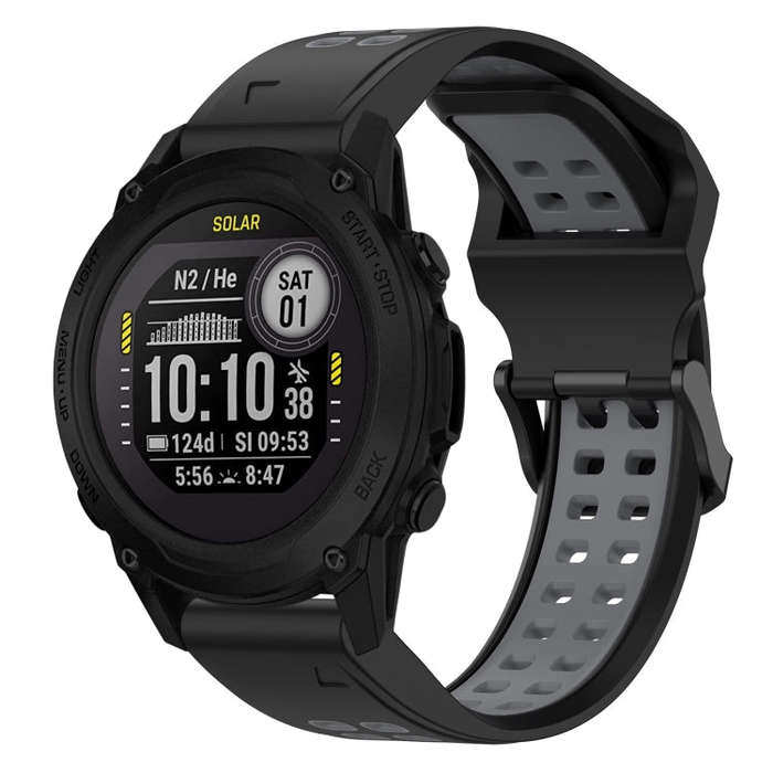 For Garmin Descent G1 Two Color Reverse Buckle 22mm Silicone Watch Band(Black+Grey)