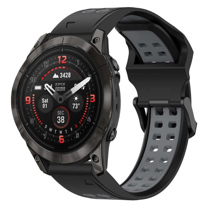 For Garmin Epix Pro 51mm Two Color Reverse Buckle 26mm Silicone Watch Band(Black+Grey)