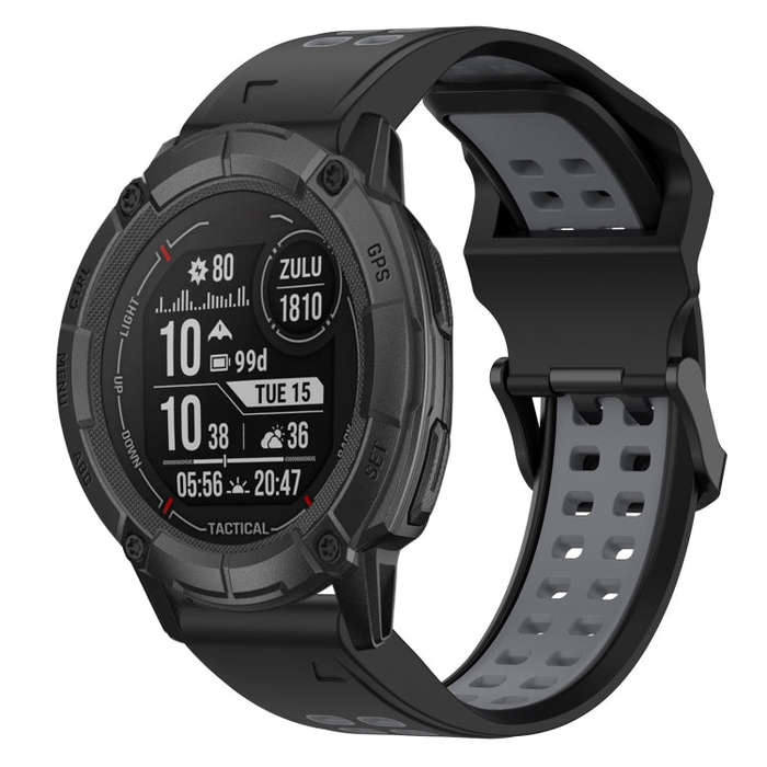 For Garmin Instinct 2X Solar Two Color Reverse Buckle 26mm Silicone Watch Band(Black+Grey)