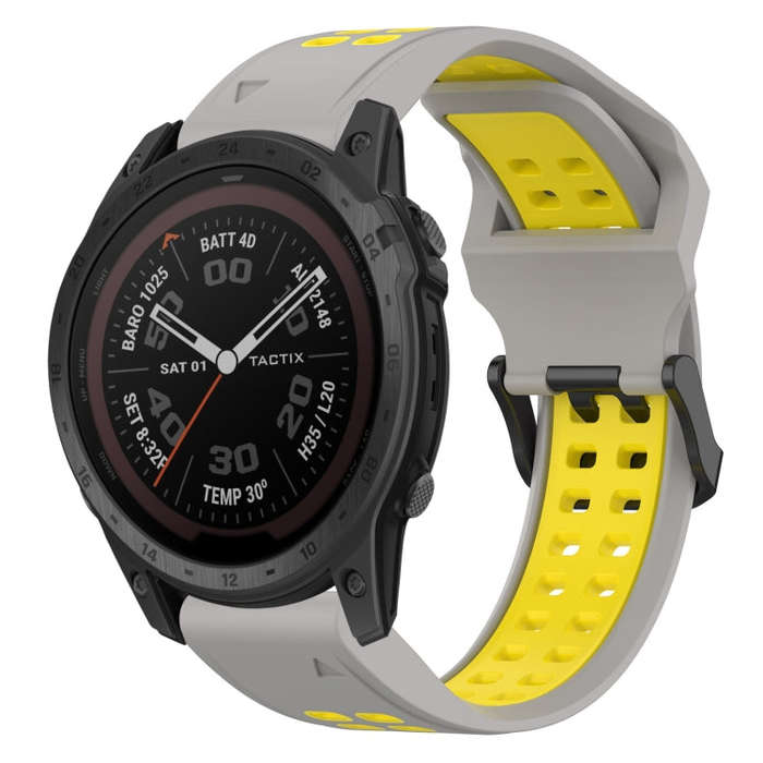 For Garmin TACTIX 7 Pro Two Color Reverse Buckle 26mm Silicone Watch Band(Grey+Yellow)