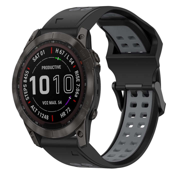 For Garmin Fenix 7X Two Color Reverse Buckle 26mm Silicone Watch Band(Black+Grey)