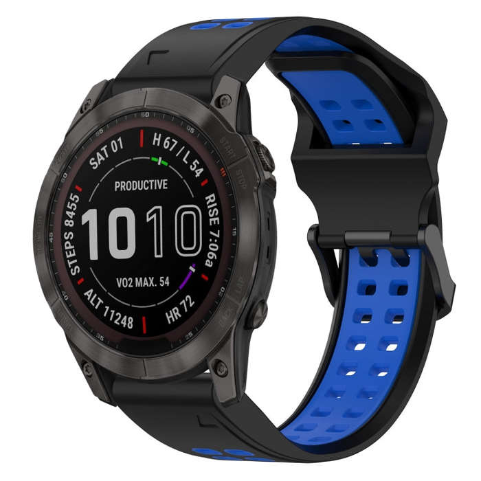 For Garmin Fenix 7X Two Color Reverse Buckle 26mm Silicone Watch Band(Black+Blue)