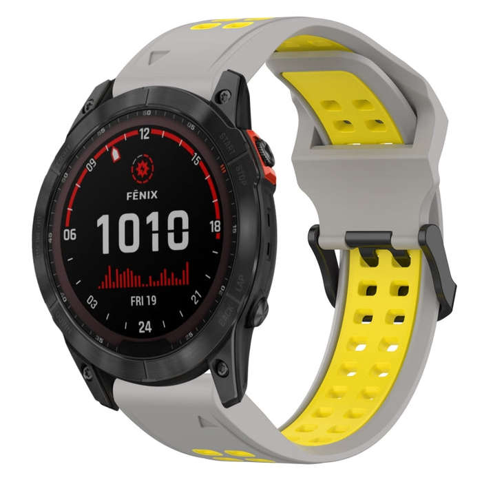 For Garmin Fenix 7X Solar Two Color Reverse Buckle 26mm Silicone Watch Band(Grey+Yellow)