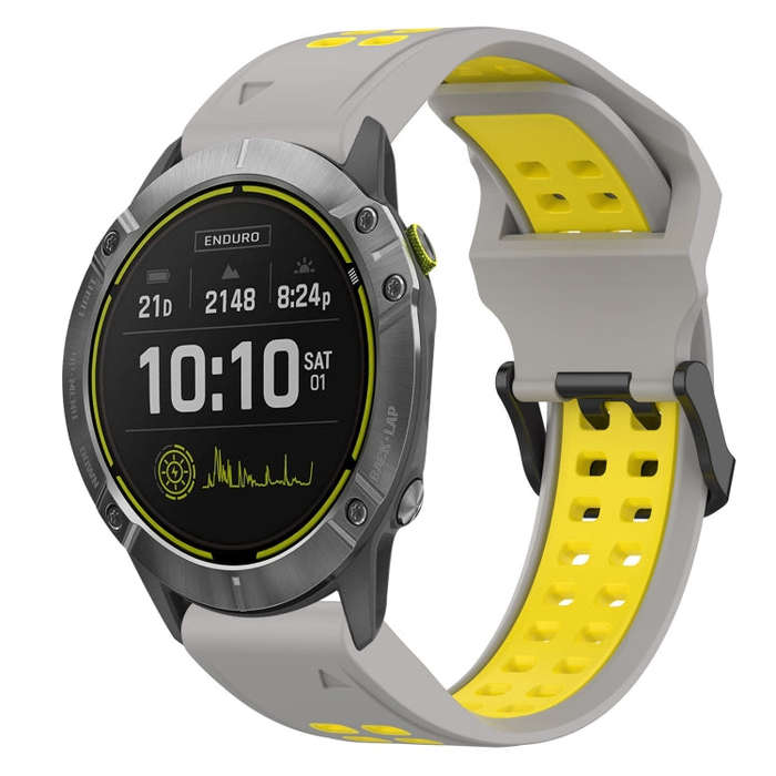 For Garmin Enduro Two Color Reverse Buckle 26mm Silicone Watch Band(Grey+Yellow)