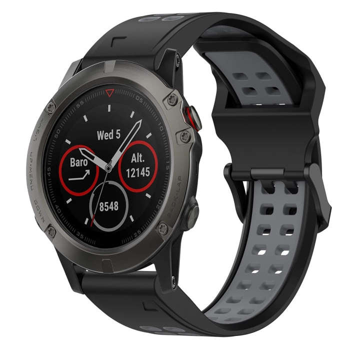 For Garmin Fenix 5X Two Color Reverse Buckle 26mm Silicone Watch Band(Black+Grey)