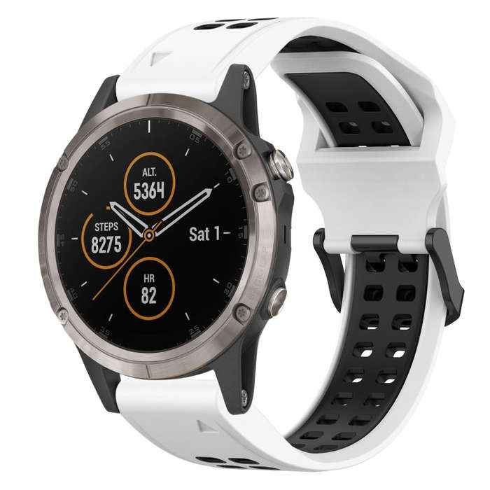 For Garmin Fenix 5X Plus Two Color Reverse Buckle 26mm Silicone Watch Band(White+Black)