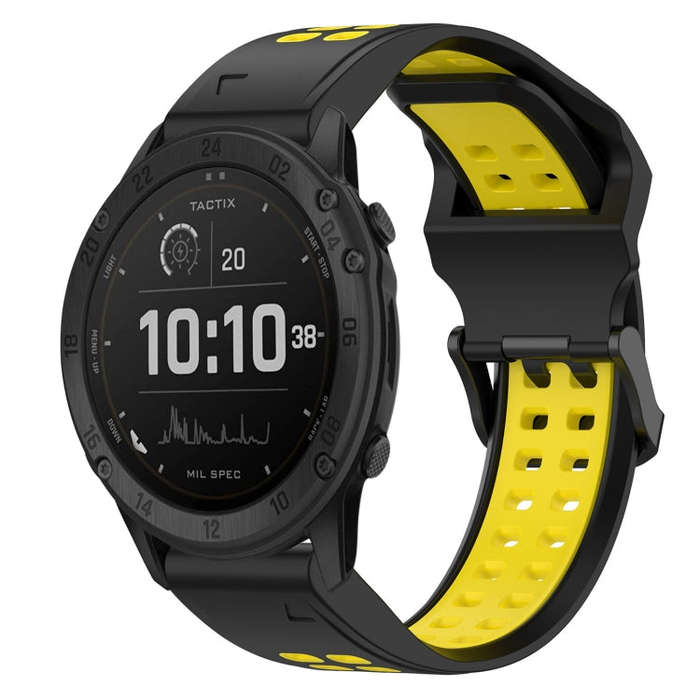 For Garmin TACTIX DELTA Two Color Reverse Buckle 26mm Silicone Watch Band(Black+Yellow)