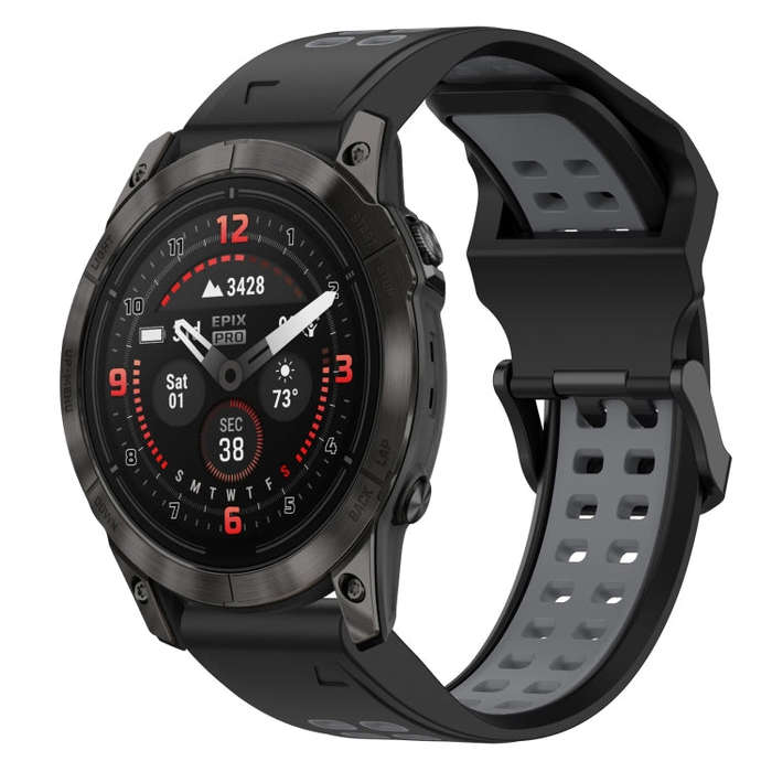For Garmin Epix Pro 42mm Two Color Reverse Buckle 20mm Silicone Watch Band(Black+Grey)