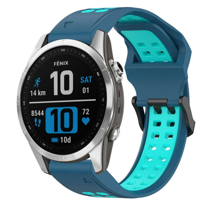 For Garmin Fenix 7S Two Color Reverse Buckle 20mm Silicone Watch Band(Blue+Teal)