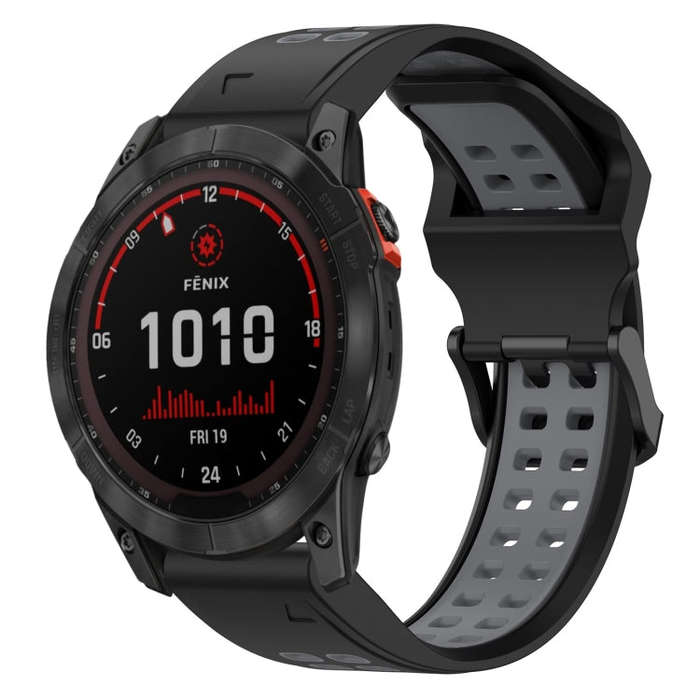 For Garmin Fenix 7S Solar Two Color Reverse Buckle 20mm Silicone Watch Band(Black+Grey)