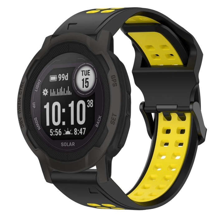 For Garmin Instinct 2S Two Color Reverse Buckle 20mm Silicone Watch Band(Black+Yellow)